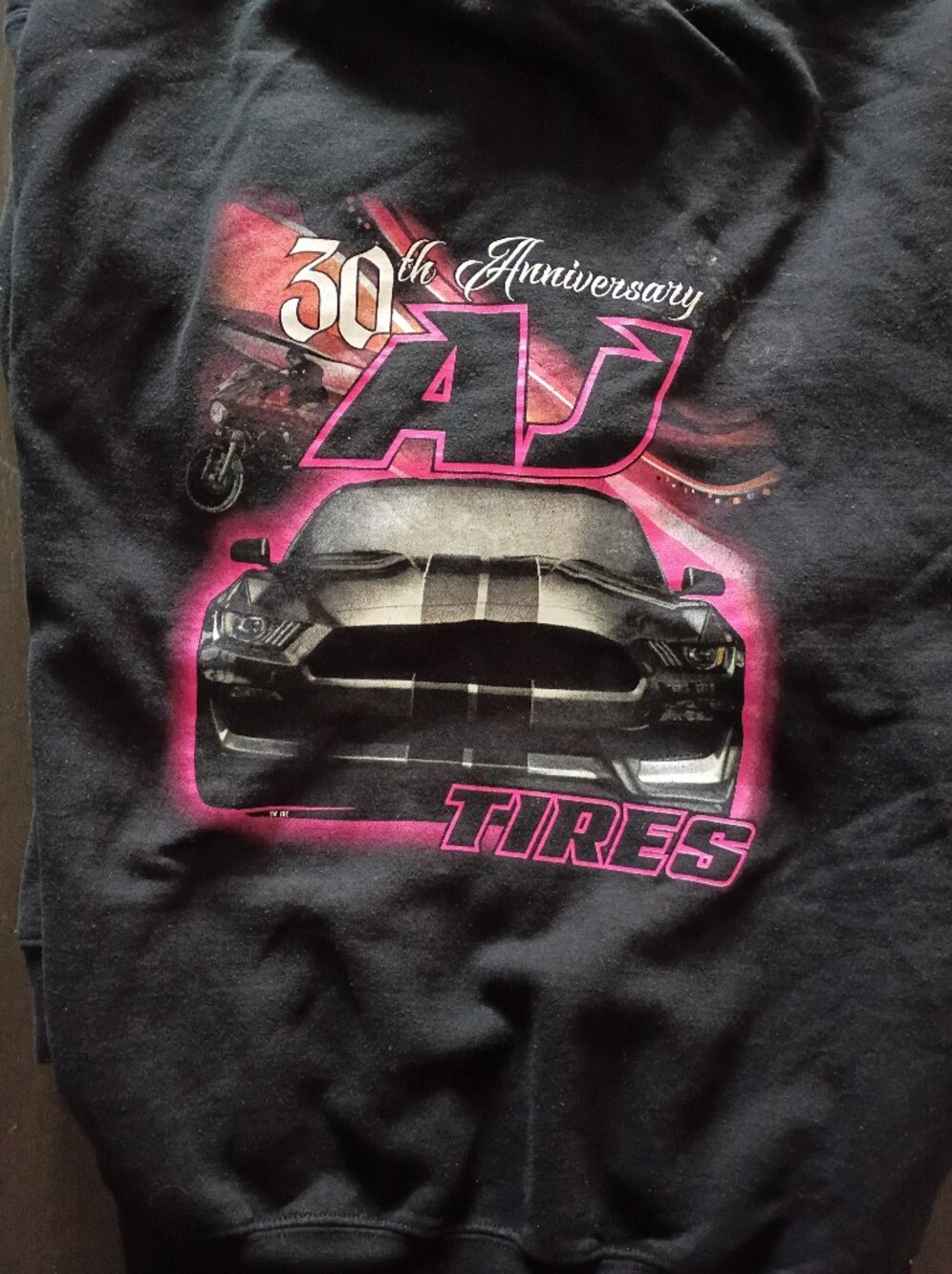 Gildan Men's Heavy Blend Black Graphic Hoodie  Pink and White Accents AJ Tires